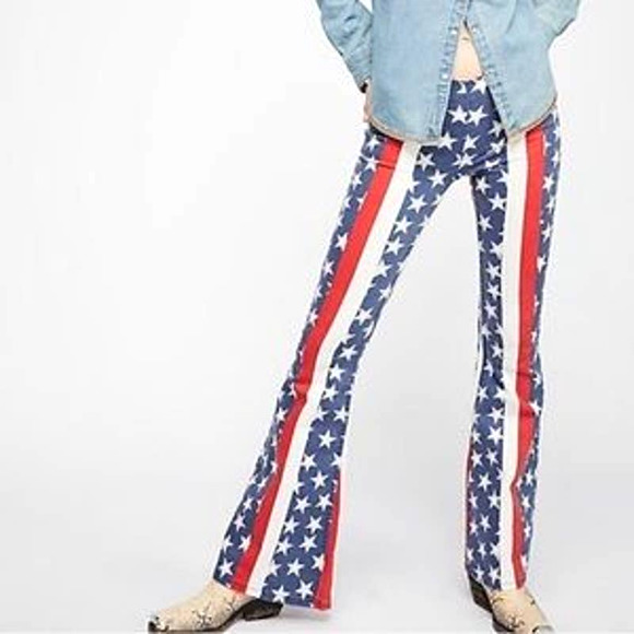Free People Denim - Free People Penny Pull-on Printed Stars Stripes Flare Jeans Size 25